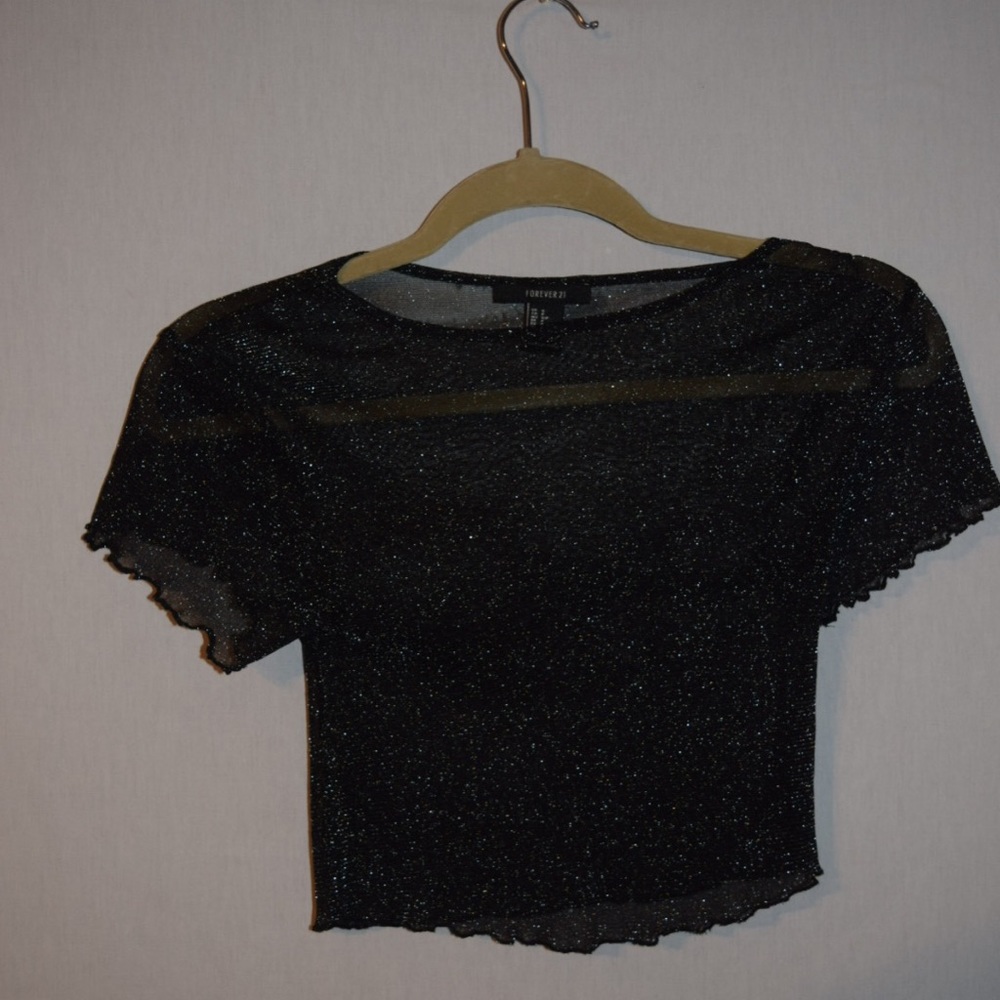 Sparkly black see through crop top